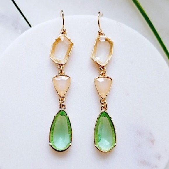 Tricolor Crystal Drop Statement Earrings - Picture 2 of 4